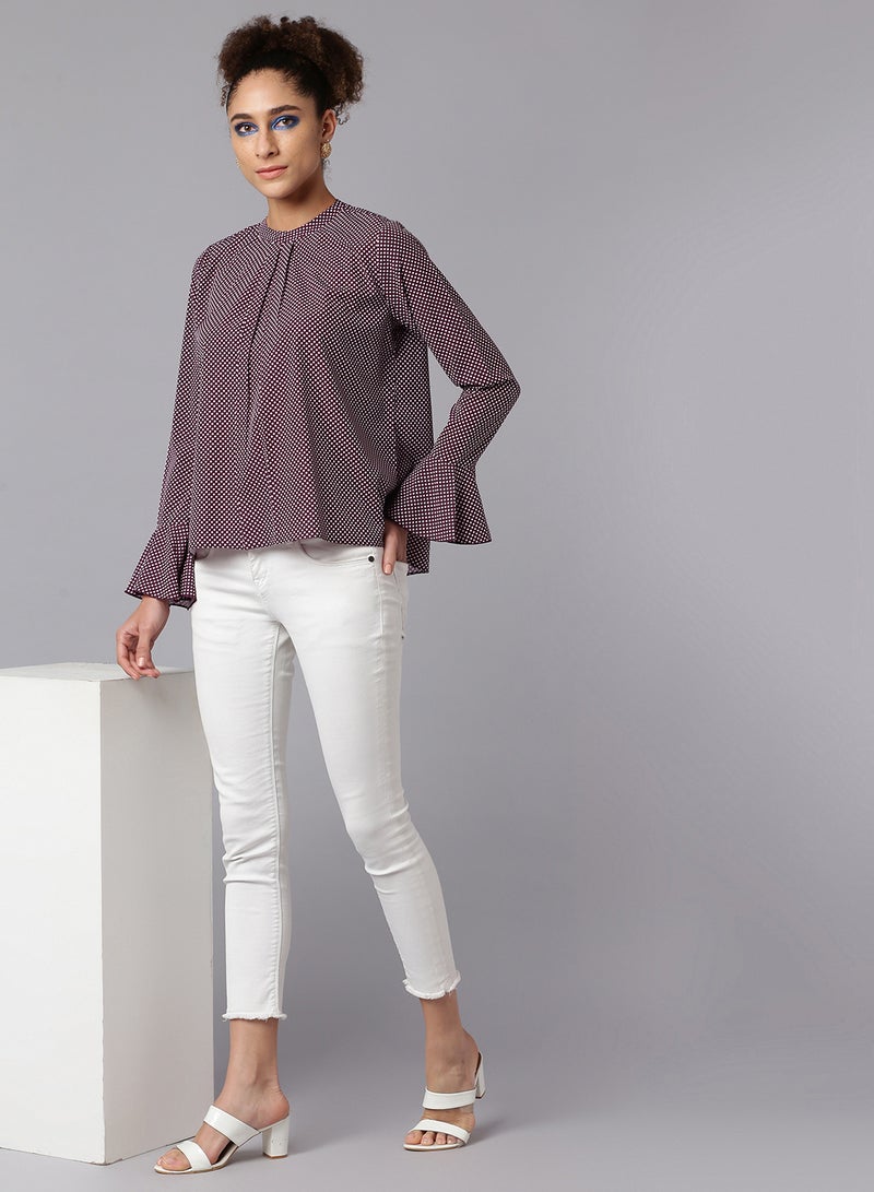 Aila Long Sleeve Casual Top Burgundy  - Image 3