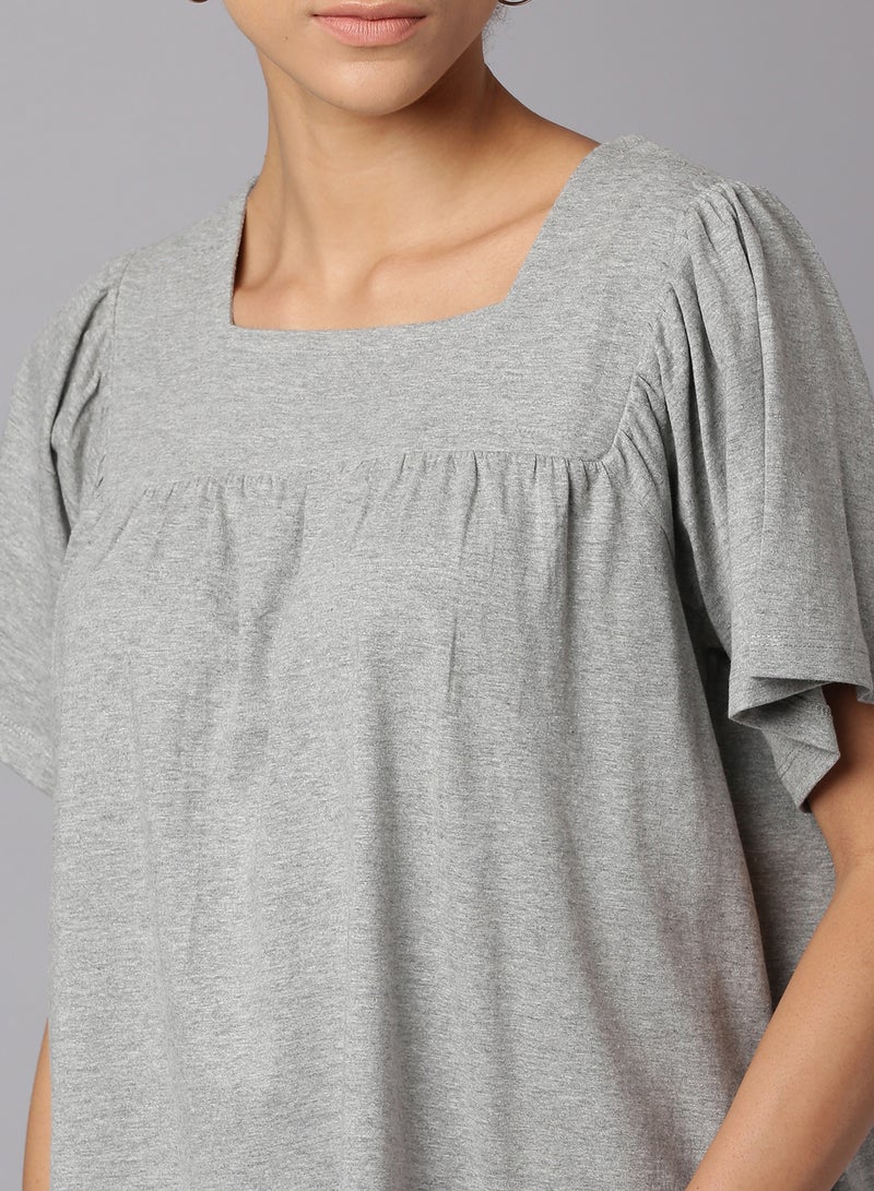Aila Solid Pattern Square Neck Top Grey  - Image 3