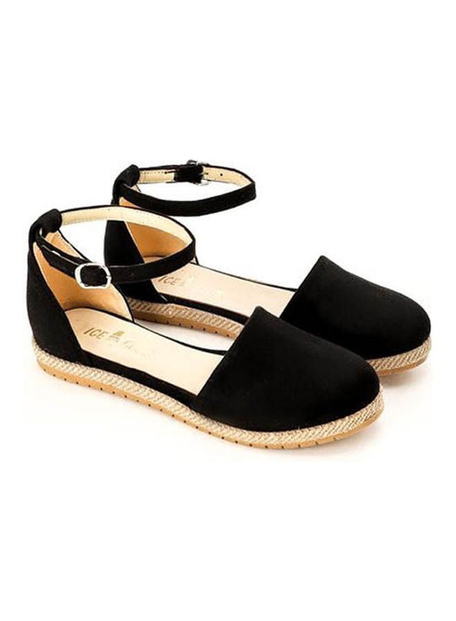 ICE CLUB Roun Toe Suede Buckle Flats Black  - Image 1