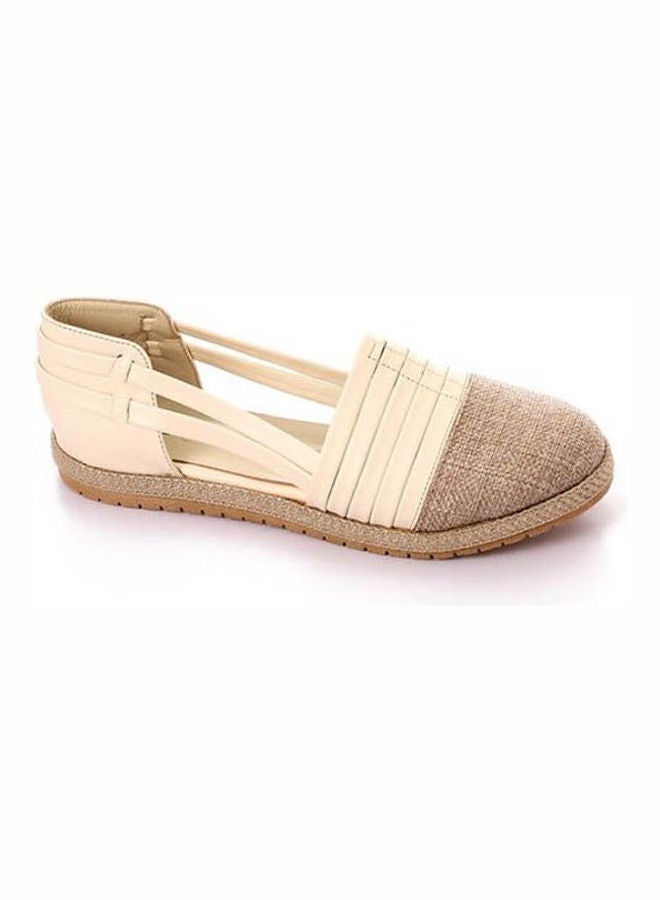 ICE CLUB Round Toecap Straw & Leather Flats Beige  - Image 1