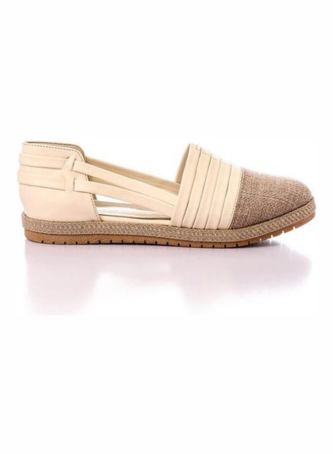 ICE CLUB Round Toecap Straw & Leather Flats Beige  - Image 2