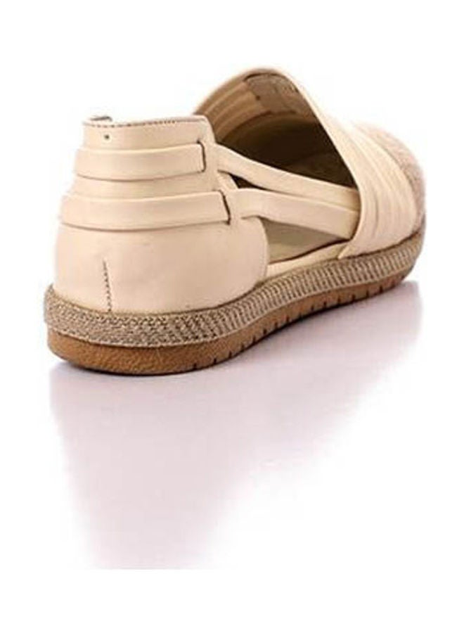 ICE CLUB Round Toecap Straw & Leather Flats Beige  - Image 3