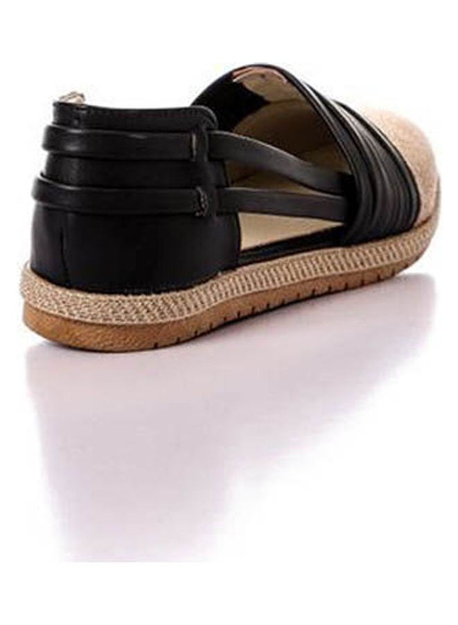 ICE CLUB Round Toecap Straw & Leather Flats Black  - Image 3
