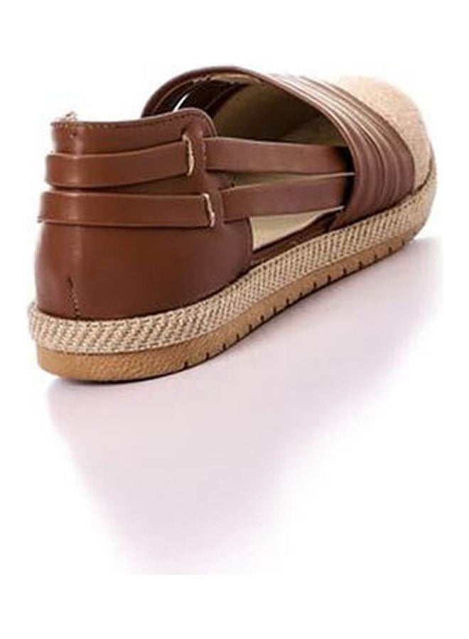 ICE CLUB Round Toecap Straw & Leather Flats Brown  - Image 2