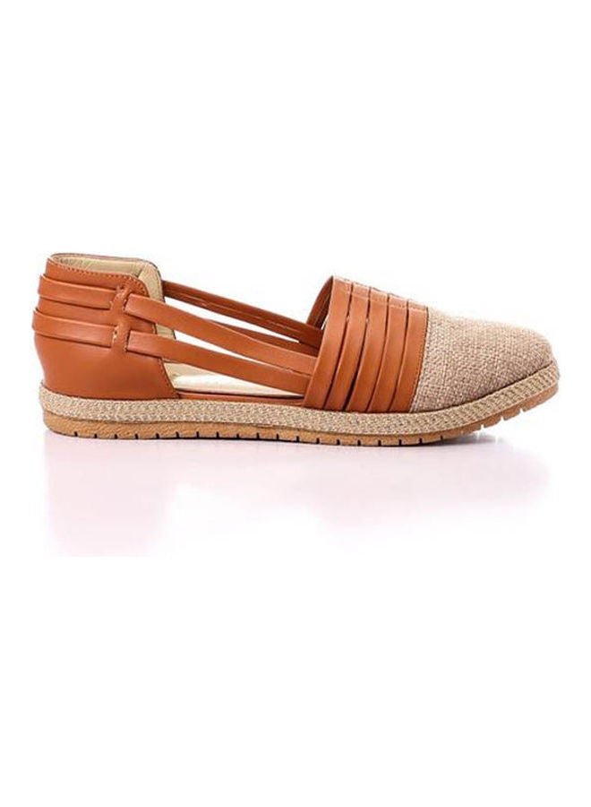 ICE CLUB - Round Toecap Straw & Leather Flats Brown - Image 1