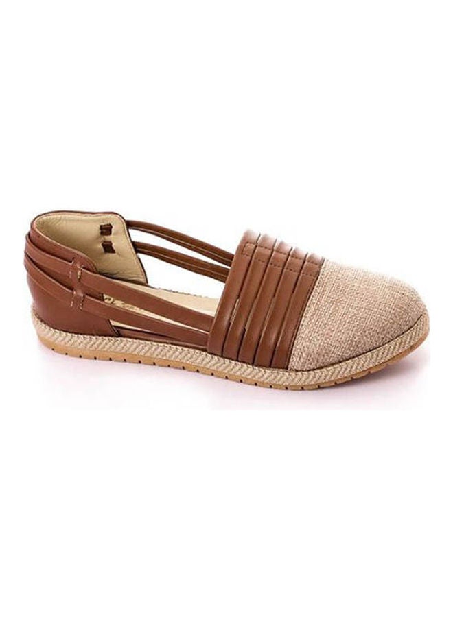 ICE CLUB Round Toecap Straw & Leather Flats Brown  - Image 1