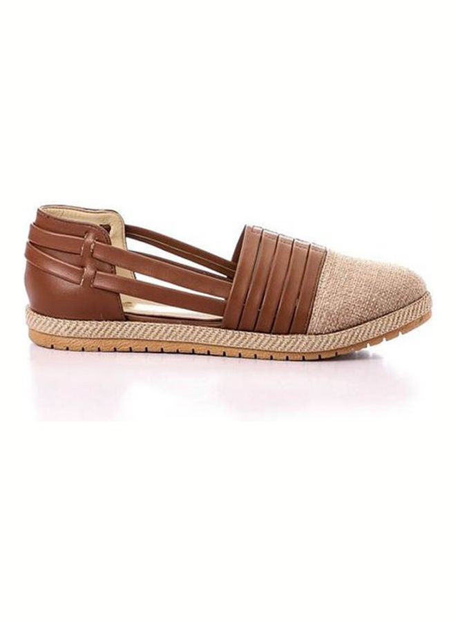 ICE CLUB Round Toecap Straw & Leather Flats Brown  - Image 3