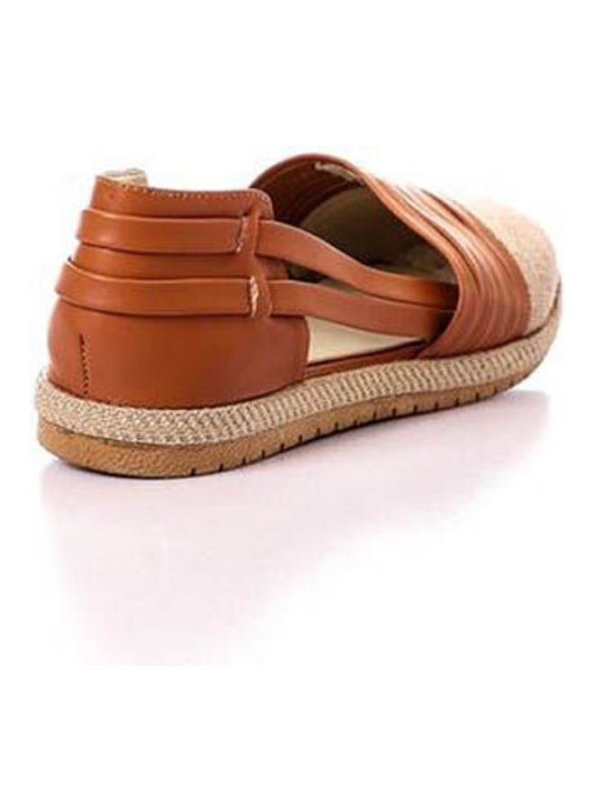 ICE CLUB - Round Toecap Straw & Leather Flats Brown - Image 1