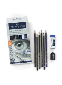 8-Piece Graphite Sketch Set ( 6 Pencil + 1 Sharpener + 1 Eraser ) Grey/White/Black - v1653371081/N32447636A_1