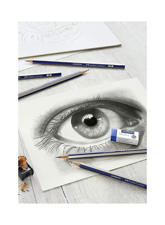 FABER-CASTELL - 8-Piece Graphite Sketch Set ( 6 Pencil + 1 Sharpener + 1 Eraser ) Grey/White/Black - Image 1