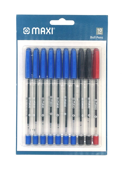 10-Piece Medium Tip Ball Pen Blue/Black/Red