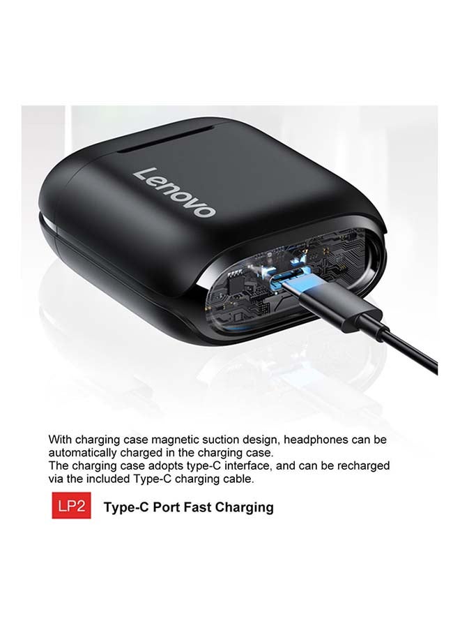 Lenovo - LP2 TWS Wireless Bluetooth 5.0 Earphone Dual Stereo Bass Touch Headphones With Mic Black - Image 1