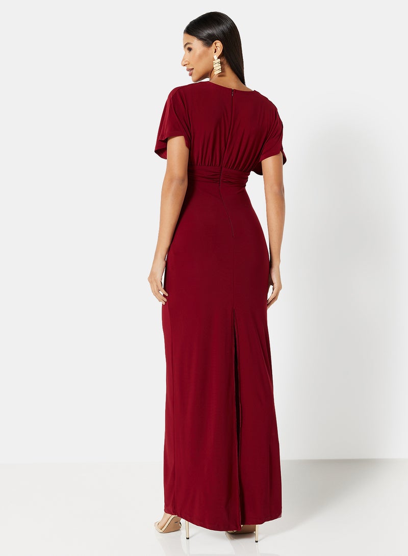 trendyol - Empire Waist Evening Batwing Dress Burgundy - Image 1