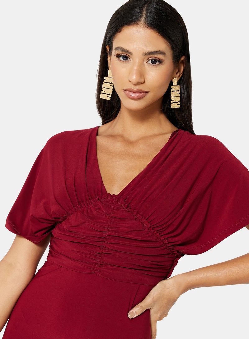 trendyol - Empire Waist Evening Batwing Dress Burgundy - Image 1