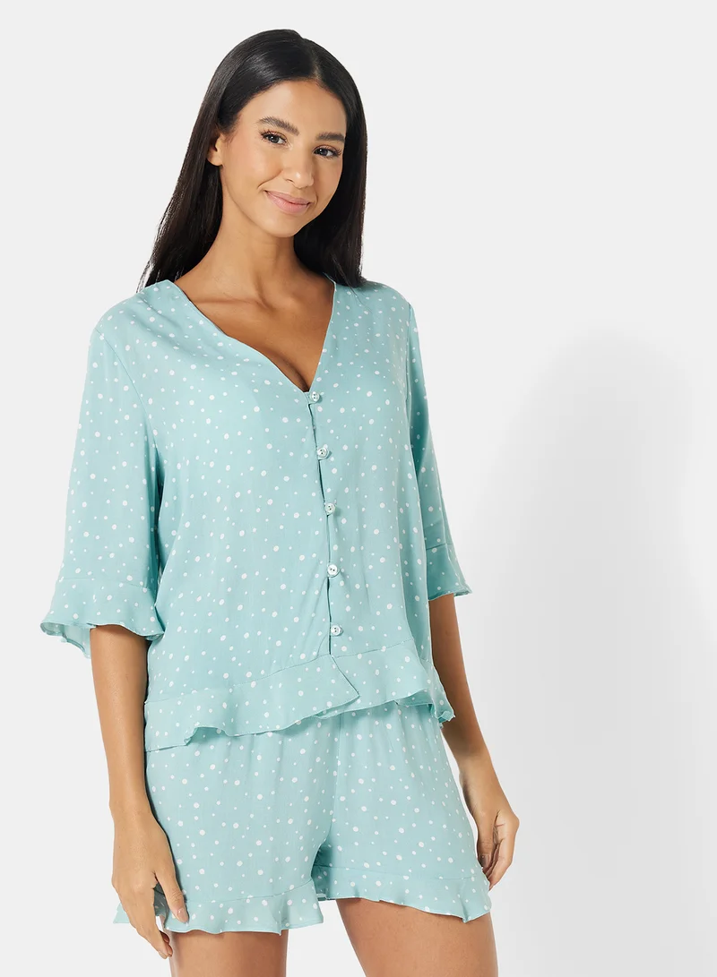 trendyol All-Over Polka Dot Shorts Set Mint