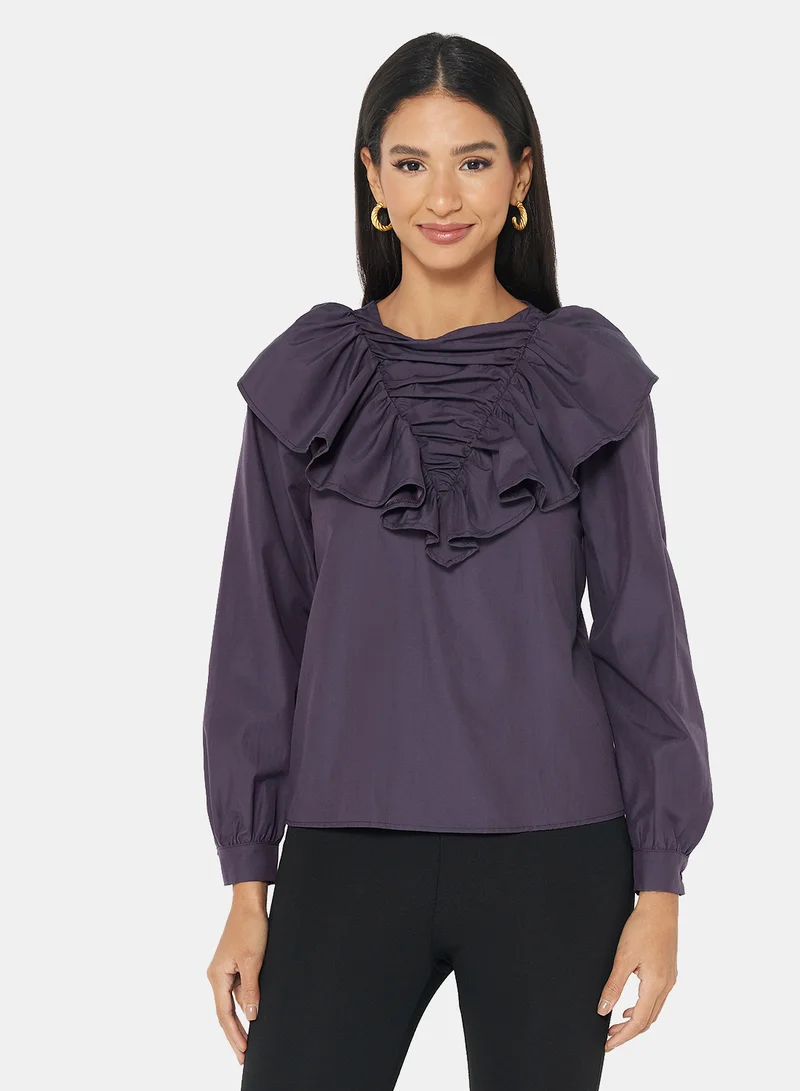 trendyol Ruffled Detail Top Purple