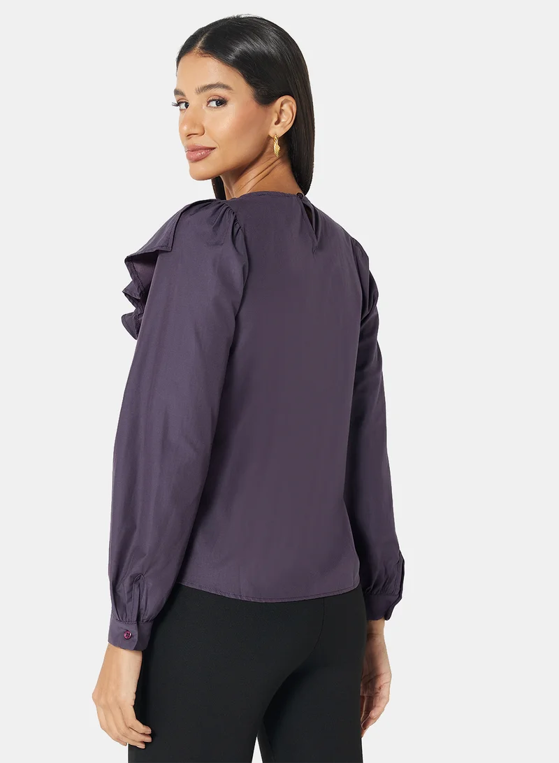 trendyol Ruffled Detail Top Purple