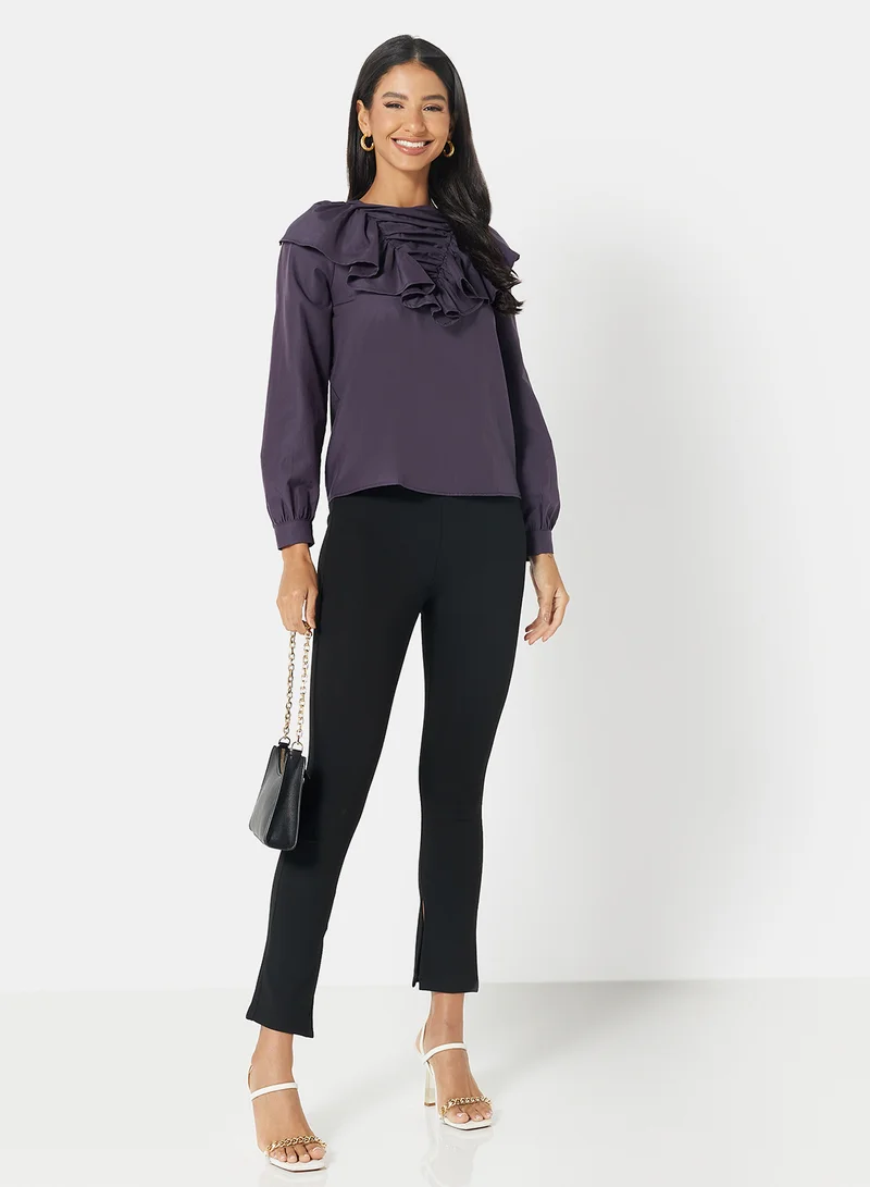 trendyol Ruffled Detail Top Purple