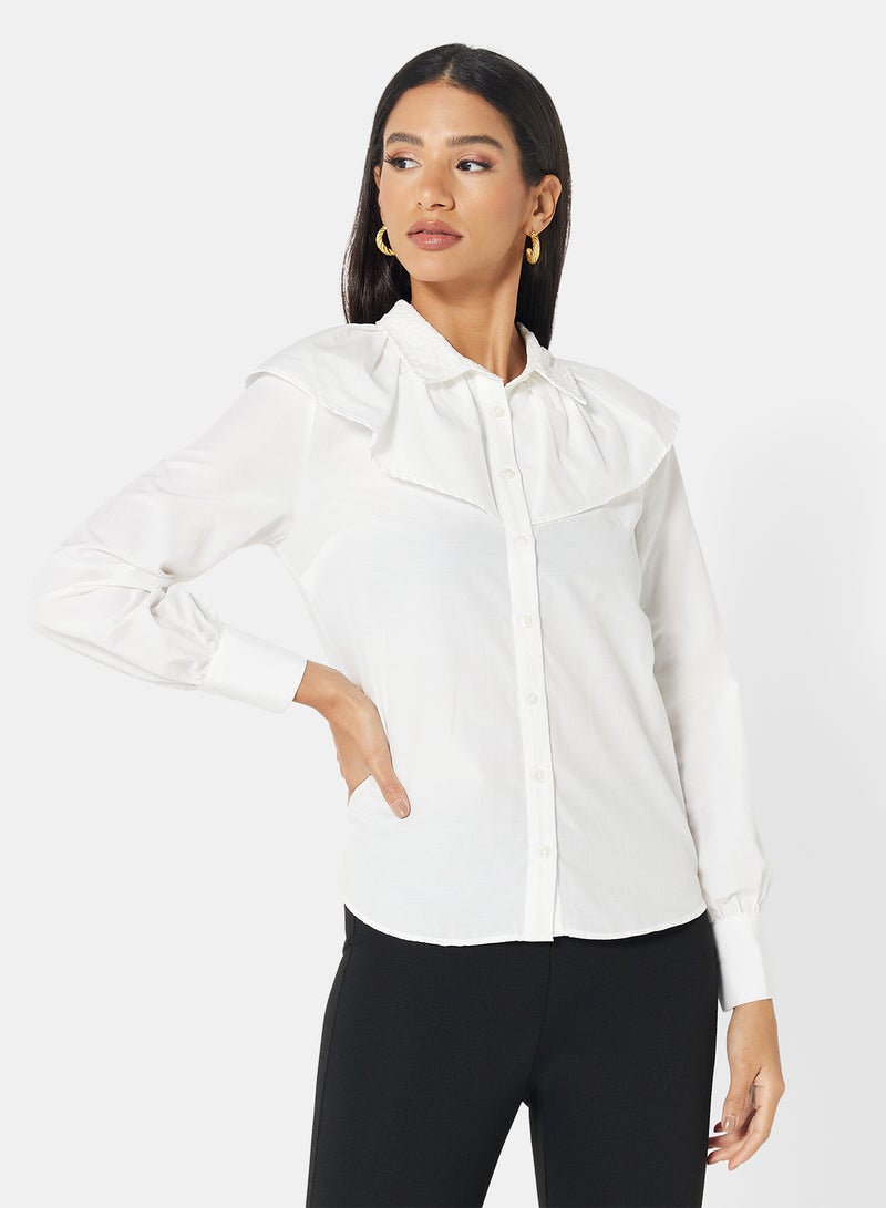 Extended Collar Detail Shirt White - v1653371570/N39911893V_1