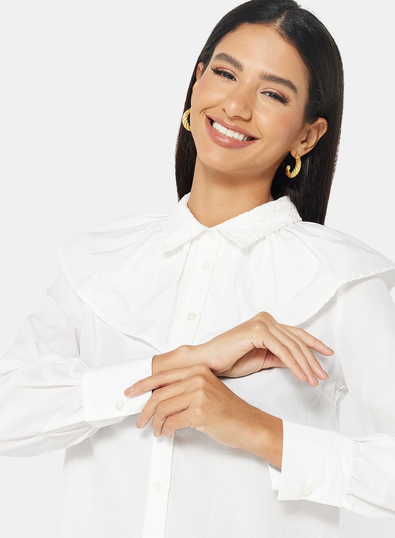 Extended Collar Detail Shirt White - v1653371570/N39911893V_4