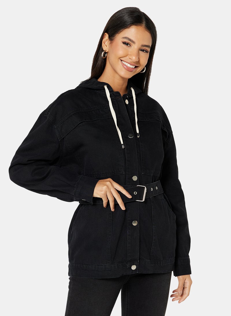trendyol - Hooded Denim Jacket Black - Image 1