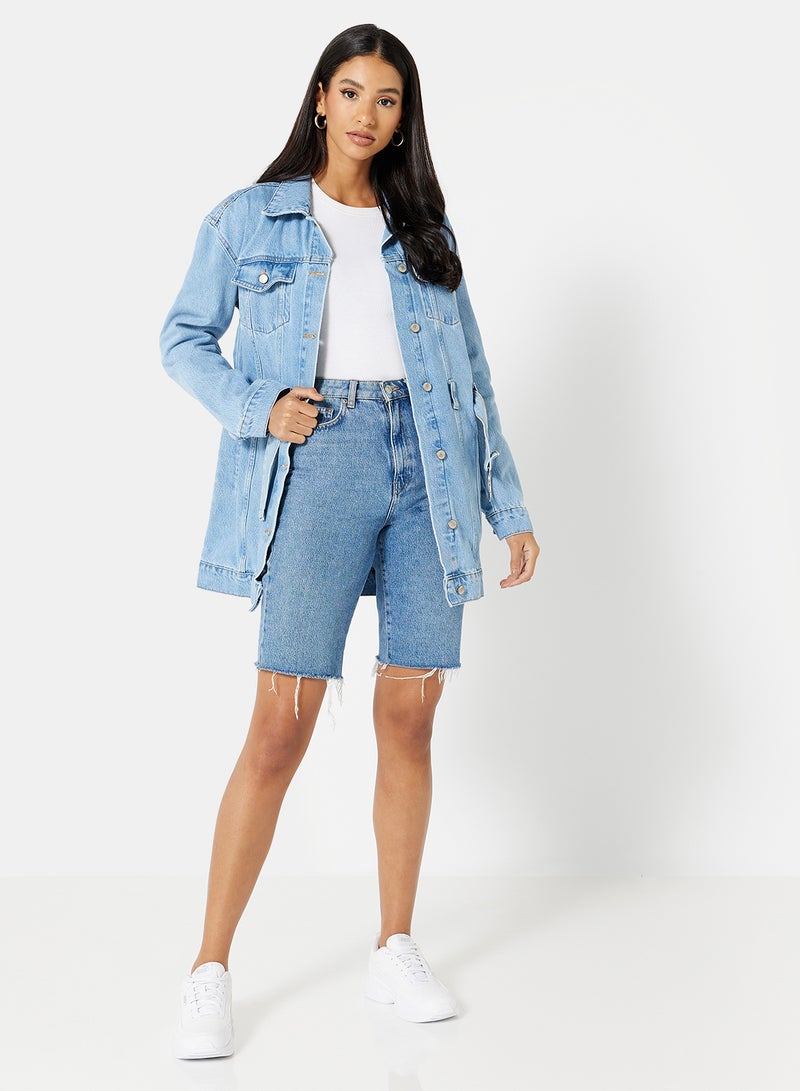 trendyol - Longline Denim Jacket Blue - Image 1