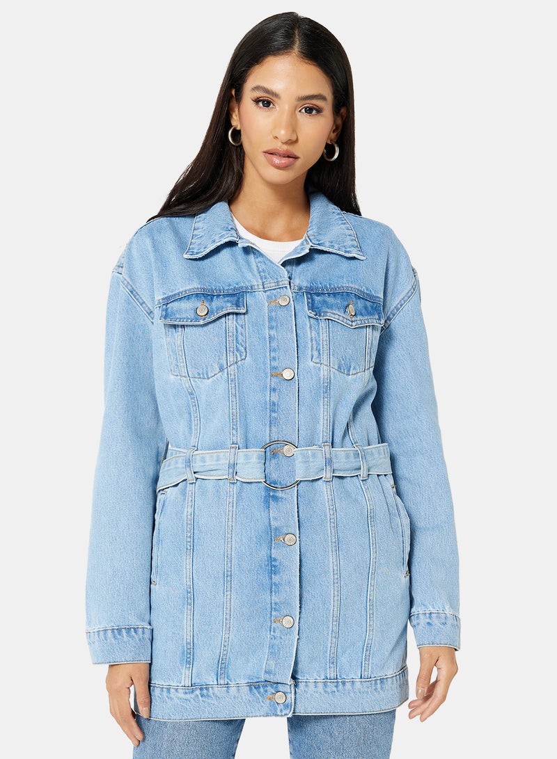 trendyol - Longline Denim Jacket Blue - Image 1
