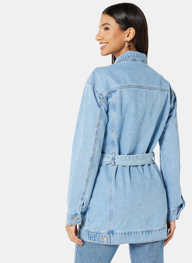 trendyol - Longline Denim Jacket Blue - Image 1