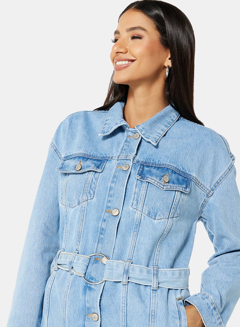 trendyol - Longline Denim Jacket Blue - Image 1