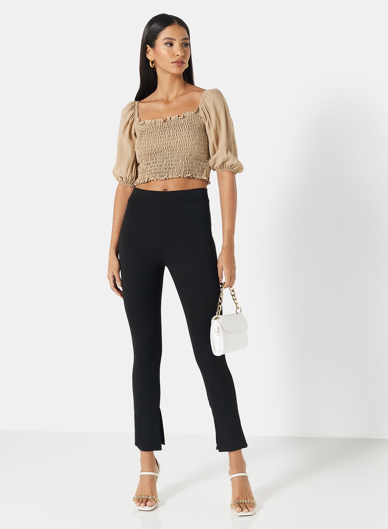 trendyol - Smocked Off-Shoulder Crop Top Stone - Image 1