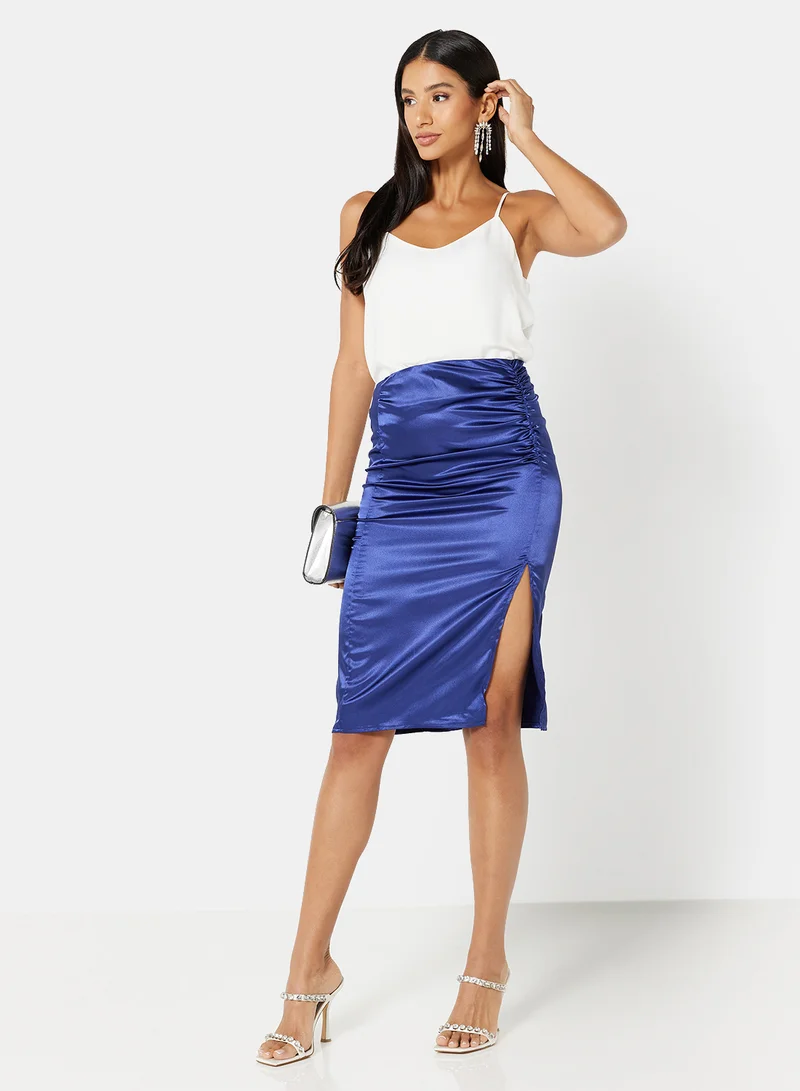 trendyol Draped Satin Skirt Night Blue
