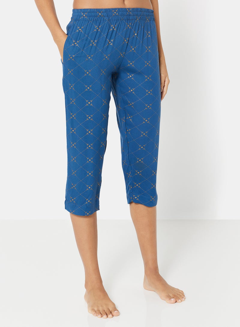 Aila Casual Comfortable Relaxed Fit Three-Quarter Pyjamas With A Matching Scrunchie Navy  - Image 1