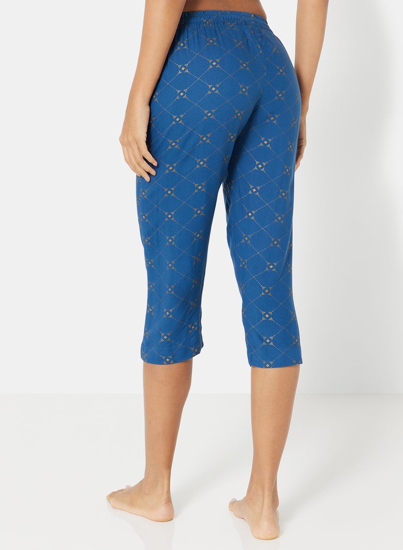 Aila Casual Comfortable Relaxed Fit Three-Quarter Pyjamas With A Matching Scrunchie Navy  - Image 2