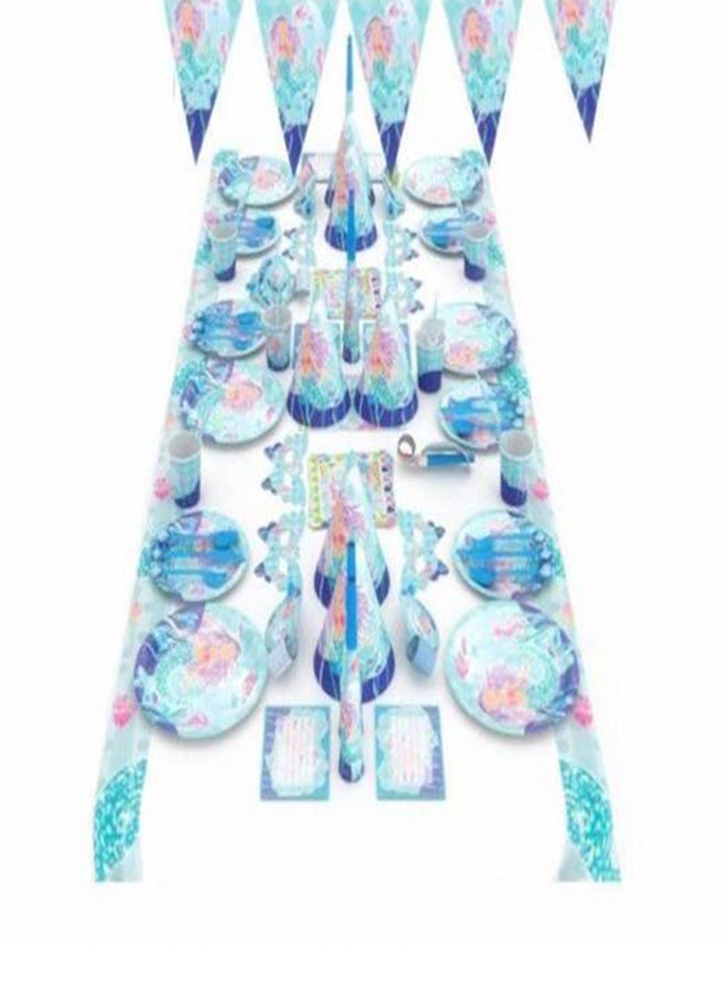 96Piece/Set Mermaid Party Supplies 16Piece Plates, Cups, Napkins, Tablecloth, Cutlery, Happy Birthday Letter Balloon Banner - Image 1