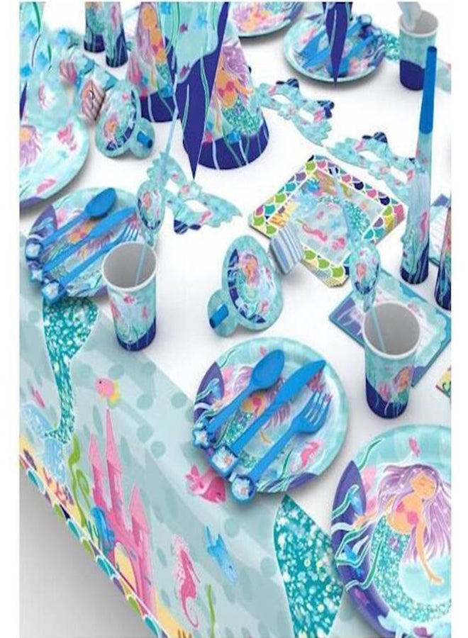 96Piece/Set Mermaid Party Supplies 16Piece Plates, Cups, Napkins, Tablecloth, Cutlery, Happy Birthday Letter Balloon Banner - Image 2