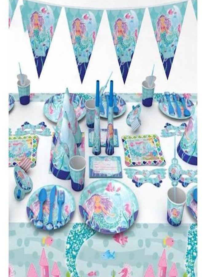 96Piece/Set Mermaid Party Supplies 16Piece Plates, Cups, Napkins, Tablecloth, Cutlery, Happy Birthday Letter Balloon Banner - Image 3