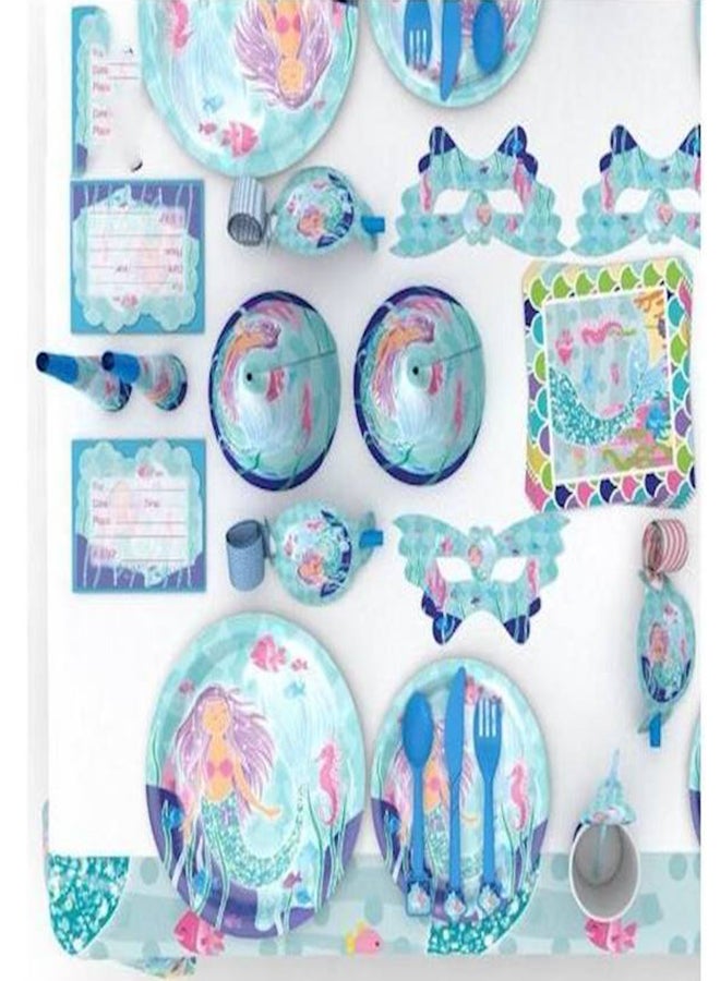 96Piece/Set Mermaid Party Supplies 16Piece Plates, Cups, Napkins, Tablecloth, Cutlery, Happy Birthday Letter Balloon Banner - Image 4