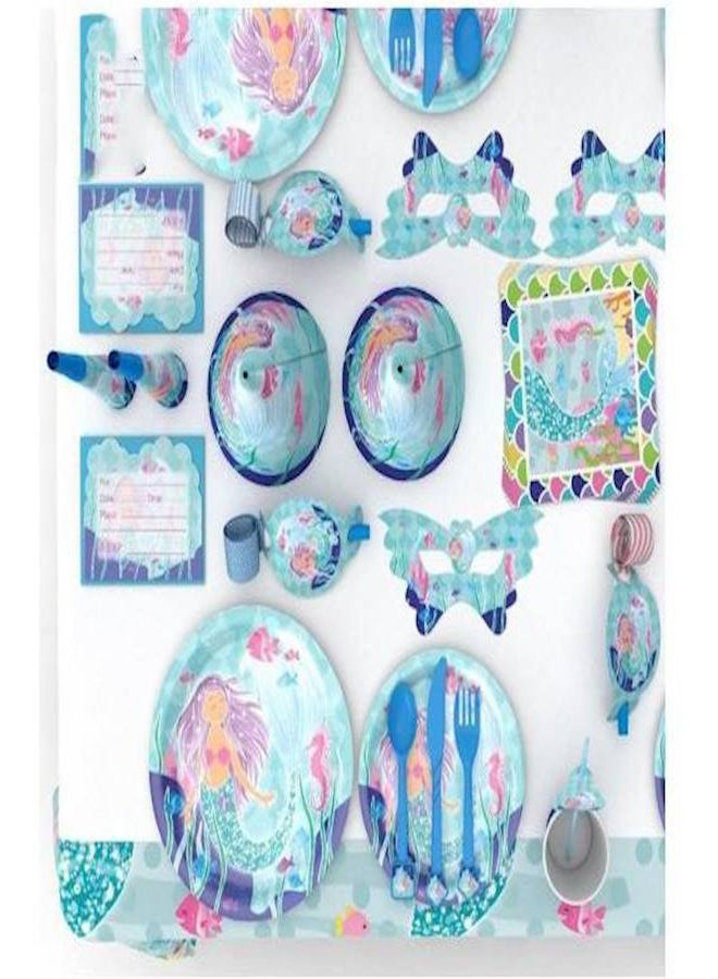 96Piece/Set Mermaid Party Supplies 16Piece Plates, Cups, Napkins, Tablecloth, Cutlery, Happy Birthday Letter Balloon Banner - Image 5