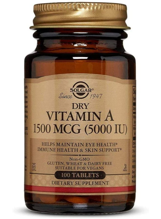 Solgar Dry Vitamin A 1500mcg Dietary Supplement - 100 Tablets - Image 1