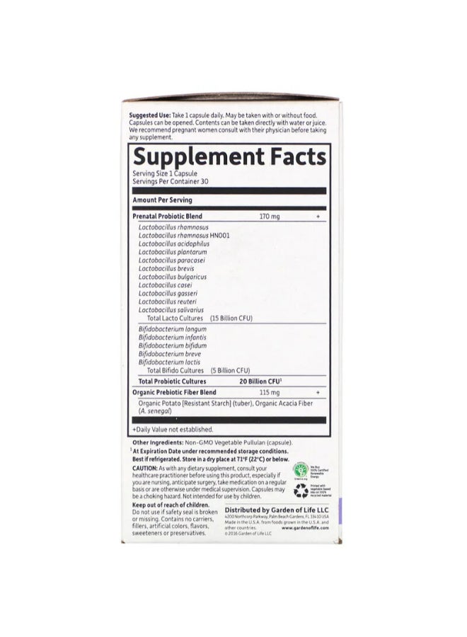 Garden of Life Dr. Formulated Probiotics Once Daily Prenatal Supplement - 30 Capsules - Image 3