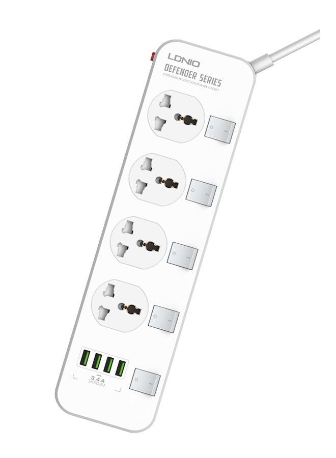 Sc4408 Defender Series 2500W 4 Sockets With Independent Switch 3.4A 4 Usb Port Multifunction Power Surge Protector, Medium White 2meter - v1653375492/N39811790A_1