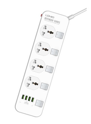 Sc4408 Defender Series 2500W 4 Sockets With Independent Switch 3.4A 4 Usb Port Multifunction Power Surge Protector, Medium White 2meter - v1653375492/N39811790A_1