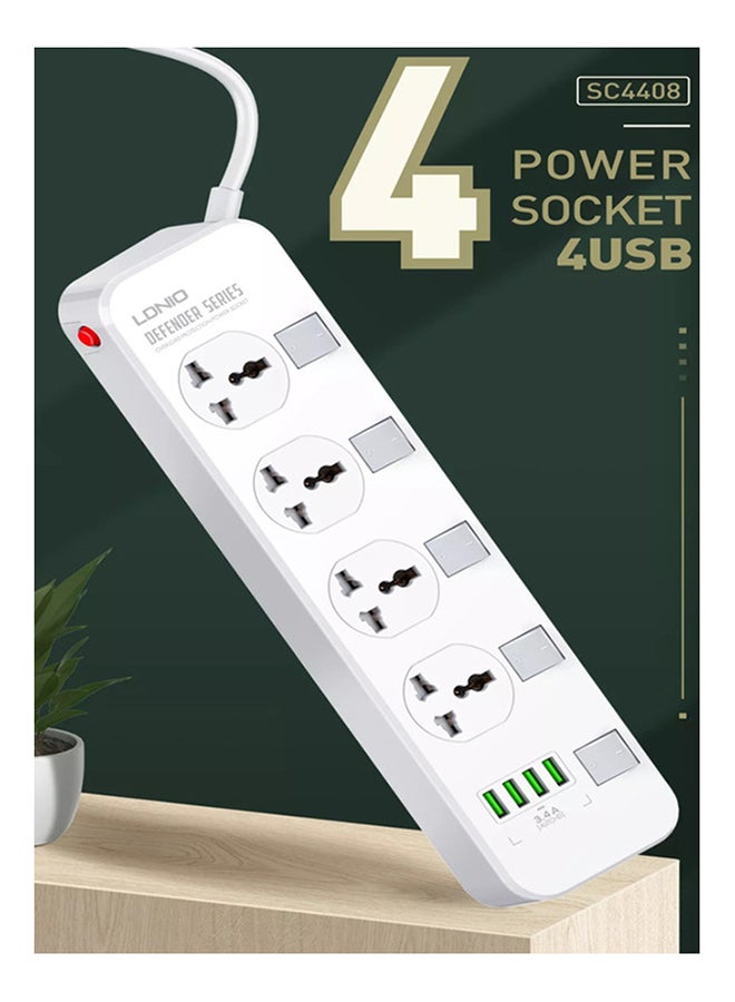 Sc4408 Defender Series 2500W 4 Sockets With Independent Switch 3.4A 4 Usb Port Multifunction Power Surge Protector, Medium White 2meter - v1653375492/N39811790A_2