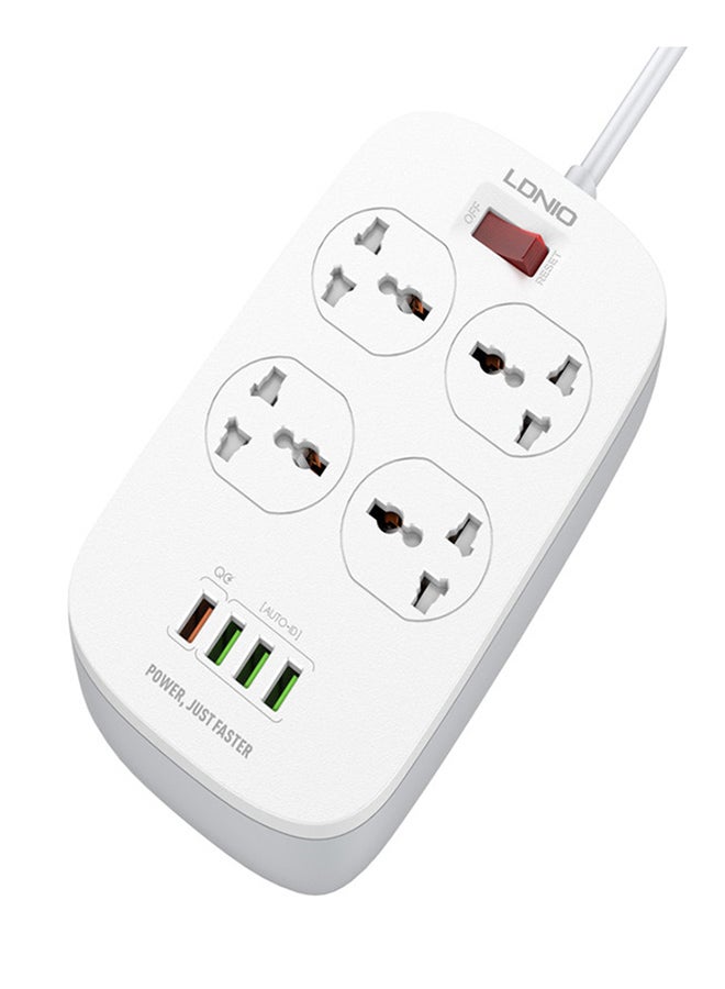 LDNIO - 4 Power Sockets and 18W USB Ports Defender Series 2500w  Power Strip with QC USB Port Fast Charging Power Cord White 2meter - Image 1