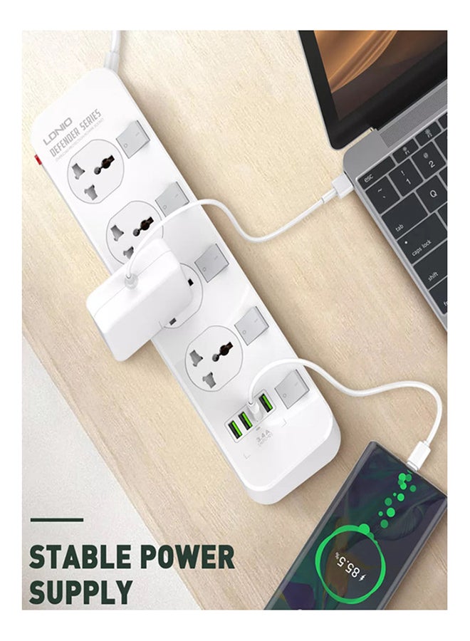 Sc4408 Defender Series 2500W 4 Sockets With Independent Switch 3.4A 4 Usb Port Multifunction Power Surge Protector, Medium White 2meter - v1653375493/N39811790A_3
