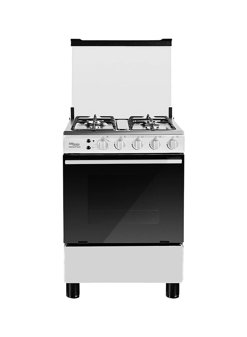 SUPER GENERAL 4 Burner Gas Cooker 60 x 60 cm, Full-Safety, Stainless-Steel Cooker, Gas Oven with Rotisserie, Thermostat, Auto-Ignition, 1 year warranty SGC601FS(N) Silver/Black  - Image 1