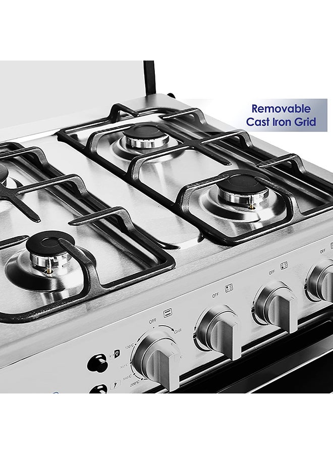 4 Burner Gas Cooker 60 x 60 cm, Full-Safety, Stainless-Steel Cooker, Gas Oven with Rotisserie, Thermostat, Auto-Ignition, 1 year warranty SGC601FS(N) Silver/Black