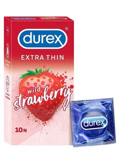 Durex 10-Piece Extra Thin Wild Strawberry Flavoured Condoms For Men, Pack Of 3  - Image 2