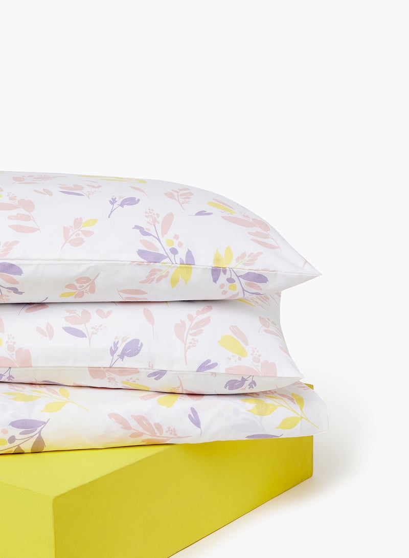 Amal - Fitted Bedsheet Set Queen Size High Quality 100% Cotton Percale 144 TC Light Weight Everyday Use 1 Bed Sheet And 2 Pillow Cases Printed White/Multicolor Cotton White/Multicolor - Image 1