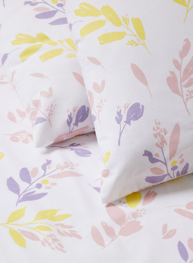 Amal - Fitted Bedsheet Set Queen Size High Quality 100% Cotton Percale 144 TC Light Weight Everyday Use 1 Bed Sheet And 2 Pillow Cases Printed White/Multicolor Cotton White/Multicolor - Image 1